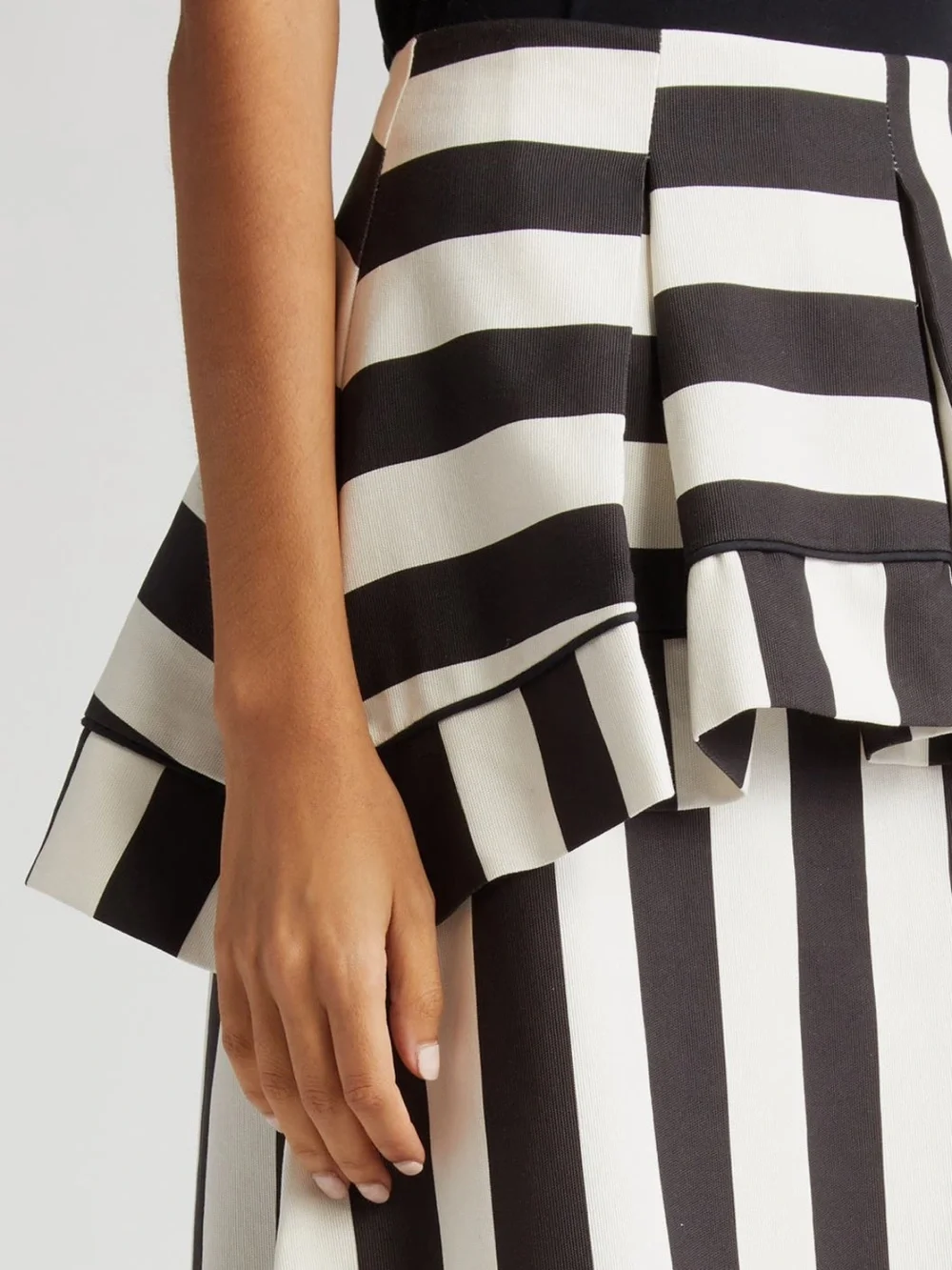 FARM Rio Mixed Stripes A-Line Black and White Ruffled Midi Skirt NWT Size XL